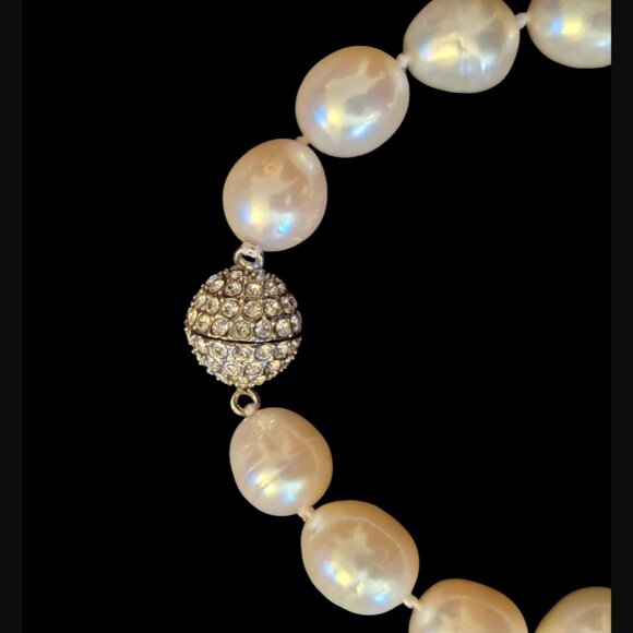 Natural Large Pearl 12.5mm Ball Pave Crystal Ball Clasp 6.75" Bracelet - Picture 8 of 13